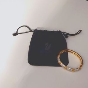 Vintage Swarovski Clear Crystal, Gold Tone Bangle
